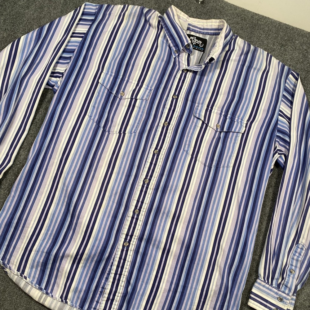 Vintage Roper Western Cowboy Button Down‎ Rodeo Shirt XL Blue Striped Distressed